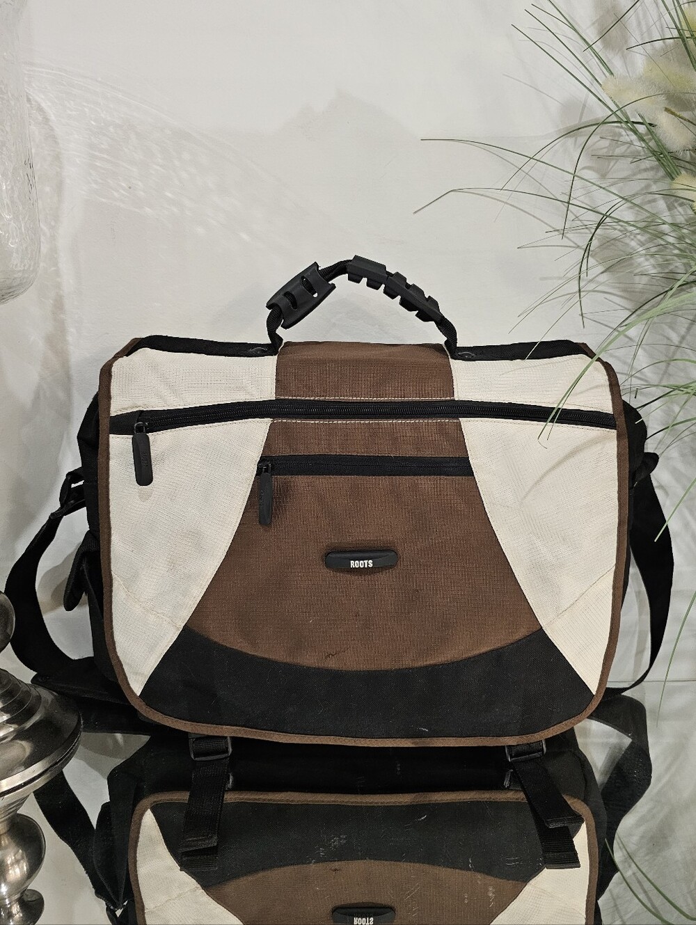 Roots Y2K Men's Brown and Cream Messenger Bag